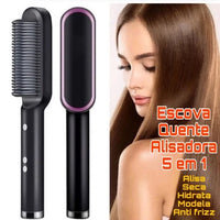 Escova Alisadora 5 em 1 - Alisa, Seca, Hidrata, Modela e Anti-Frizz